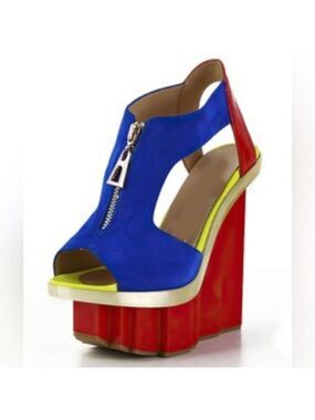 Women's Multi-color Suede and Patent Leather Sandals with Zipper Front
